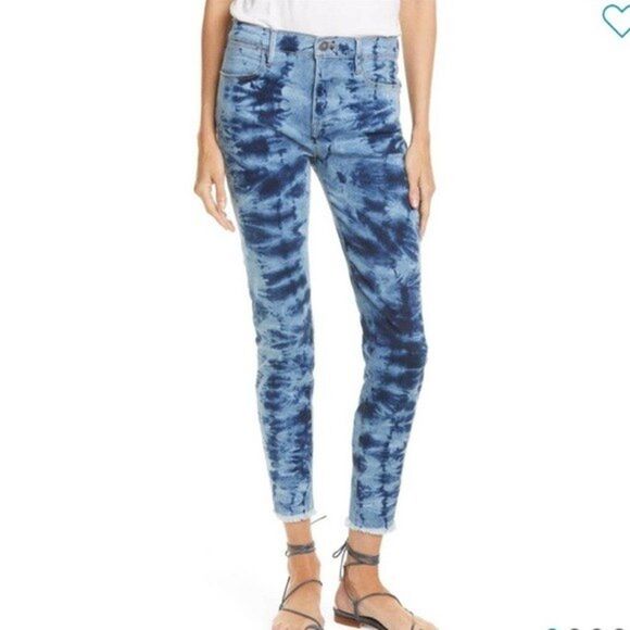 FRAME Womens Size 27 Tie Dye High Rise Raw Hem Ankle Skinny - Picture 1 of 13
